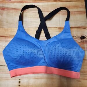 Victoria’s Secret Sport Bra 32D Blue Orange Padded Mesh Racerback Sports Yoga